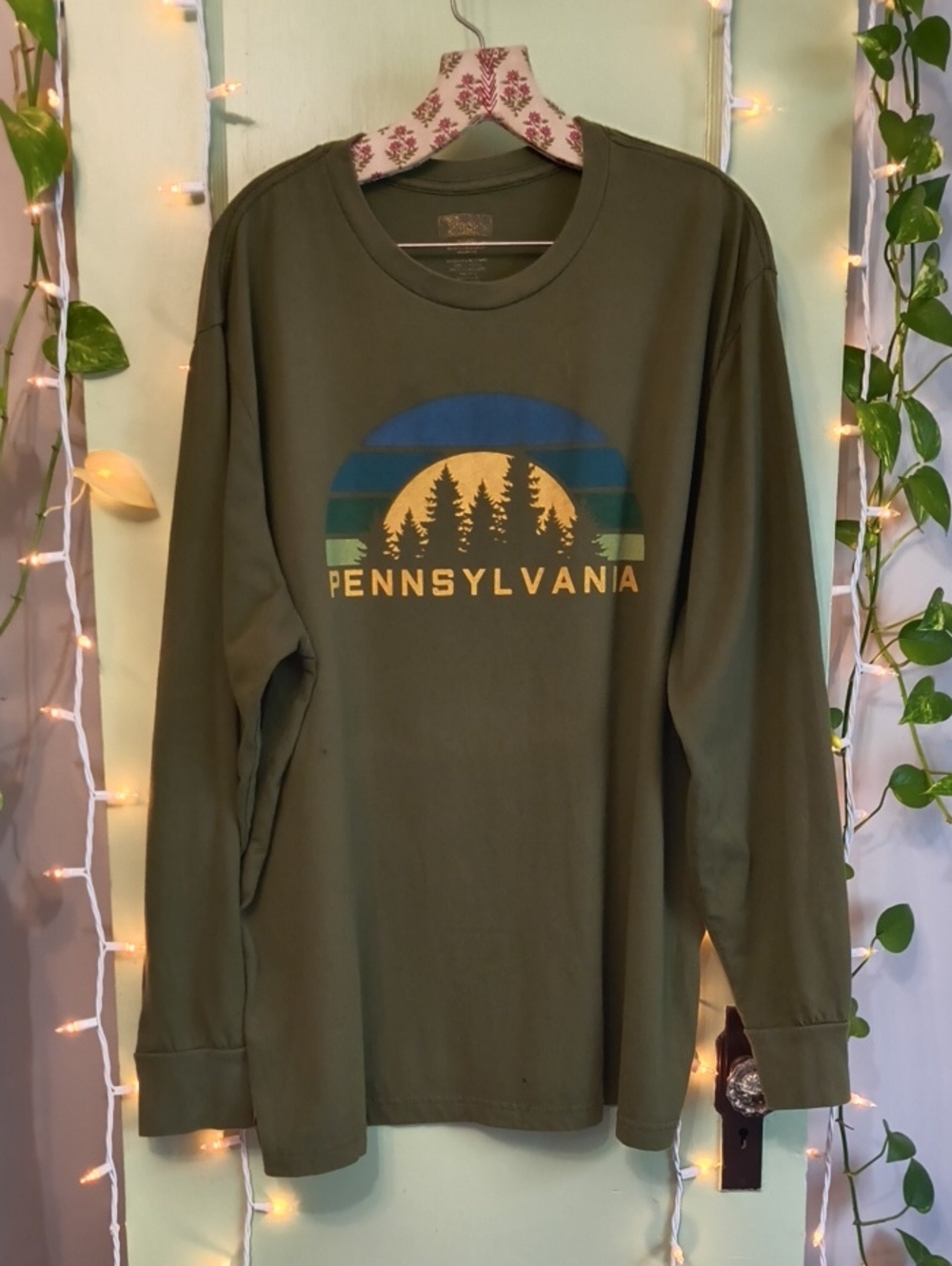 Men's Pennsylvania Long Sleeve Dark Olive Yellow Treeline T-shirt XXL